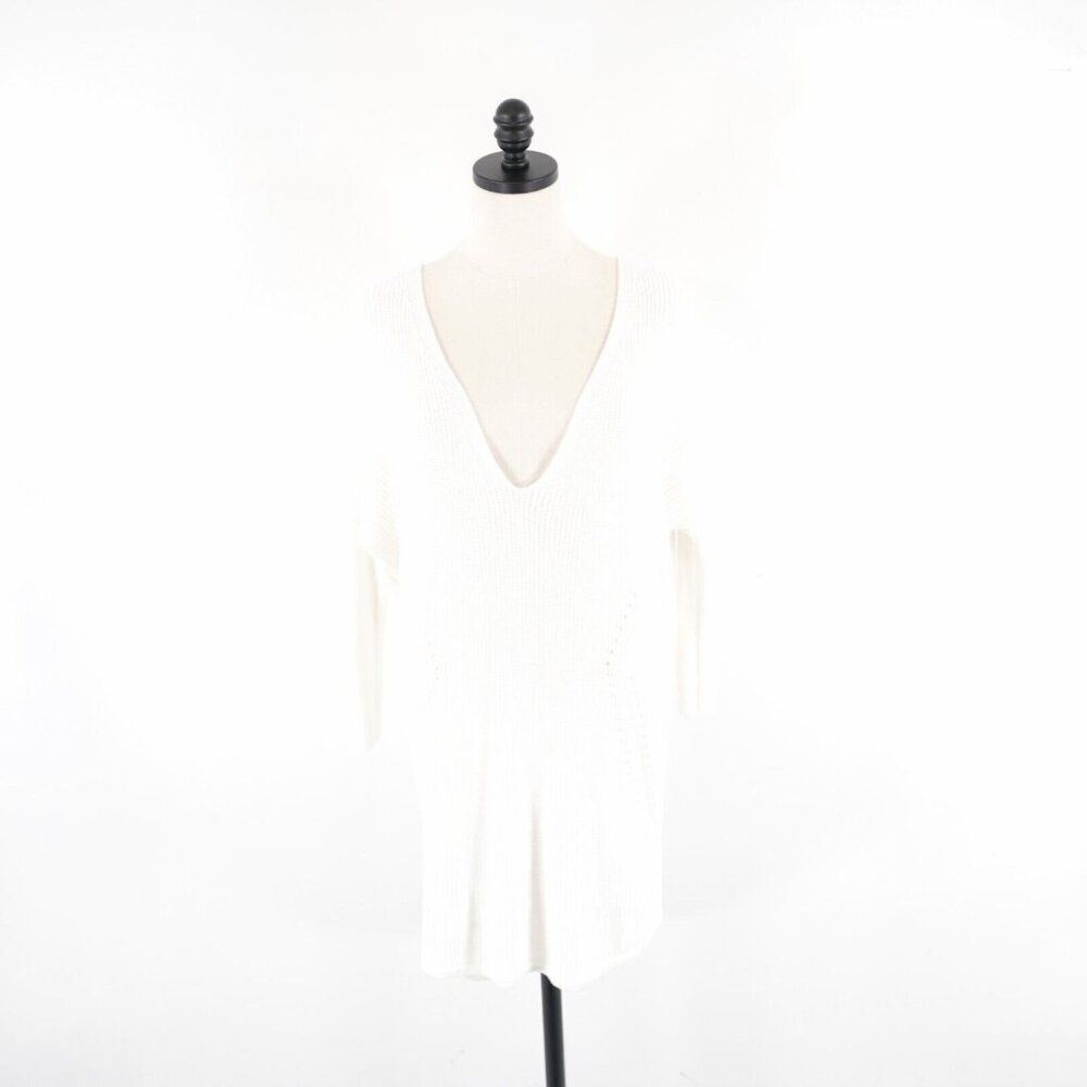 Express White White Knit‎ Sweater Dress Deep V-Neck Small Cotton